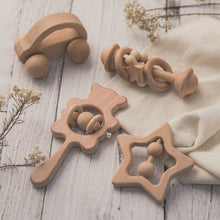 Load image into Gallery viewer, 4pc Wooden Baby Rattle Set