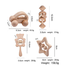 Load image into Gallery viewer, 4pc Wooden Baby Rattle Set