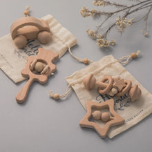 Load image into Gallery viewer, 4pc Wooden Baby Rattle Set
