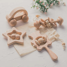 Load image into Gallery viewer, 4pc Wooden Baby Rattle Set
